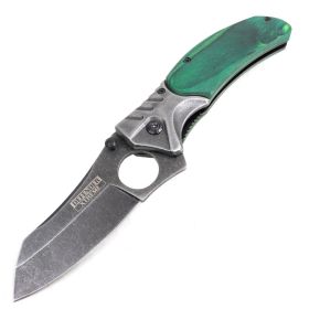 Defender-Xtreme 8" Spring Assisted Folding Knife Green Wood Handle With Belt Clip