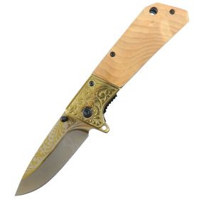 TheBone Edge 8.5" wood Handle Spring Assisted Folding Knife Stainless Steel 3CR13