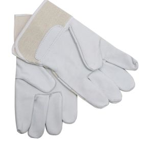 Perrini White Cowhide Leather & Canvas Cuff Safety Protective Gloves Work Repair