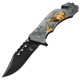 TheBoneEdge 8" Elk Wildlife Folding Knife Spring Assisted Stainless Steel