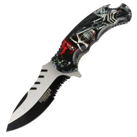 Defender-Xtreme 8.5" Pirate Gun Spring Assisted Folding Knife Stainless Bottle Opener