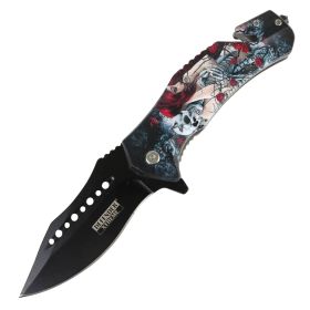 Defender-Xtreme 8.5" Glass Breaker Lady & Skull Spring Assisted Folding Knife