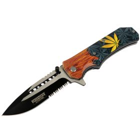 Defender-Xtreme 8.5" Leaf Wood Handle Spring Assisted Folding Knife Tactical New