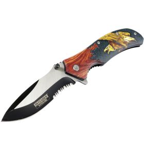 Defender-Xtreme 8.5" Bald Eagle Wood Color Handle Spring Assisted Folding Knife