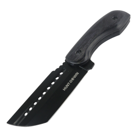 Hunt-Down 7.5"  BLK Wood Handle Full Tang Hunting Knife Stainless Steel & Sheath