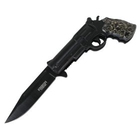 Defender-Xtreme 8.5" Floral Design Gun Style Spring Assisted Folding Knife W/ Clip