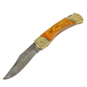 TheBoneEdge 9" Hand Made Damascus Blade Folding Knife Pakkawood Handle Yellow