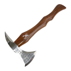 TheBoneEdge 18" Throwing Axe Wood Handle Stars Stainless Steel Dark Wood Color