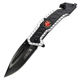 8" Silver & Black Spring Assisted Folding Knife Heavy Duty Steel New w/ Marines Logo