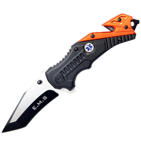 8"  Two Tone Blade Orange & Black Spring Assisted Folding Knife Aluminum Handle With Belt Cutter