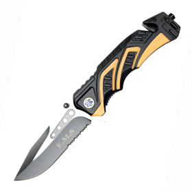 8.5" Black & Orange Aluminum Handle Two Tone Blade Spring Assisted Folding Knife With Belt Cutter