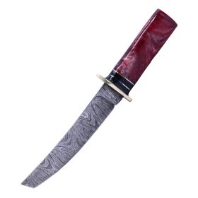 TheBoneEdge 6" Damascus Fixed Blade Red Resin Handle Hunting Knife With Sheath