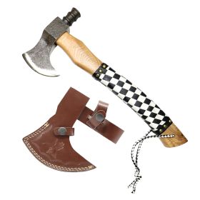 TheBoneEdge 18" White & Black Leather Wrapped Handle Steel Forged Blade Hunting Axe With Sheath