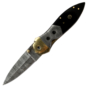 TheBoneEdge 7.5" Black Resin Handle Hand Made Damascus Blade Folding Knife With Brass Bolster