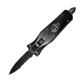 Defender 6" USA Flag Skull Design Handle Switch Blade Spring Assisted Folding Knife