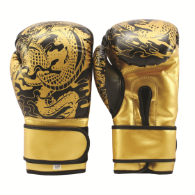 Last Punch 3D Printed Pro Style Training Sparring Boxing Gloves - Black & Gold 14 Oz 