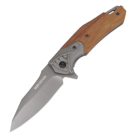 Hunt-Down 8" Titanium Coated Finish Blade Ball Baring Folding Knife With Leather Sheath