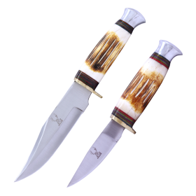 TheBoneEdge 2Pcs Hunting Knife Set Bone Handle Hand Made With Sheath