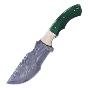 TheBoneEdge 10" Damascus Blade Tracker Hunting knife Green Bone Handle With Leather Sheath