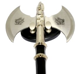 21"  Medieval Double Blade Stainless Steel Axe With Wall Plaque