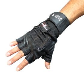 Gusy's Black Leather Working Out/Weight Lifting Fingerless Gloves S-XXL