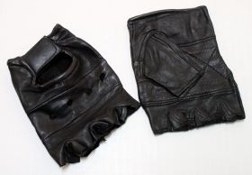 Fingerless Leather Gloves with Wrist Strap 