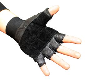 Fingerless Black Weight Lifting Leather Workout Gloves