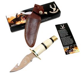 9" Skinner Knife Bone Handle Hunting Knife with Hook Sharp