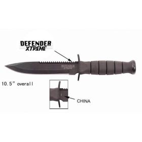 10.5" Hunting Knife With Nylon Button Sheath & Blade Sharpener All Black