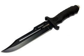 10.5" Black Hunting Knife Rubber Handle with Sheath 