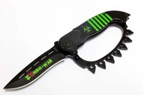 8.5" Zombie War Green & Black Spring Assisted Knife with Belt Clip