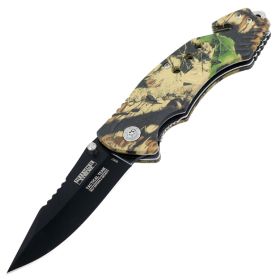 8" Woodland Camo Folding Knife with and Belt Cutter