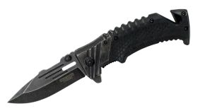 8" Defender Xtreme Spring Assisted Knife Black Handle with Seat Belt Cutter