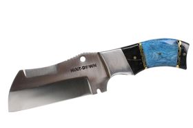 9" Huntdown Full Tang Hunting Knife with Blue and Leather Sheath