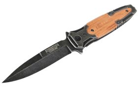 8" Defender Xtreme Spring Assisted Knife with Stone Washed Blade & Wood Handle