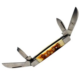 8" The Bone Edge Folding Four Bladed Knife With Bone Handle & Vinyl Sheath