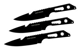 8" Three Piece Hunt Down Black Throwing Knife Set With Fish Hook