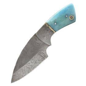 TheBoneEdge 7" Damascus Fixed Blade Full Tang  Blue Bone Handle Steel Knife