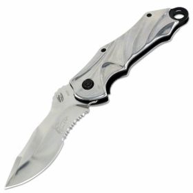 TheBoneEdge 8" Silver Color Spring Assisted Tactical Rescue Knife With Belt Clip