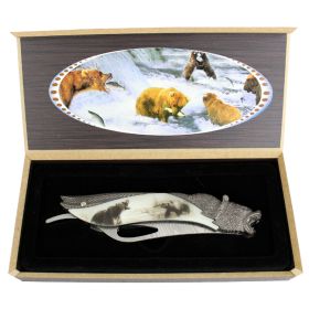 TheBoneEdge 8.5" Bear Pattern Handle Folding Knife With Gift Box