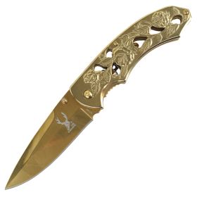 TheBoneEdge 8" Spring Assisted Tactical Sharp Knife with Strap Holder - Gold