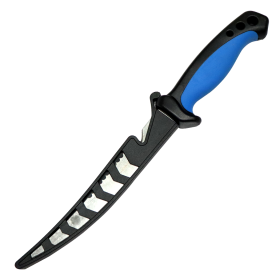 11.5" Defender Comfort Blue Grip Fish Fillet Knife Serrated Edge Blade w/ Sheath