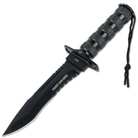 Hunt-Down 12" All Black Fixed Blade Survival Knife - Survival Kit & Compass