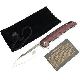 Hunt-Down 8" Black & Red G10 Handle Stain Finish Blade Ball Bearing Folding Knife With Box