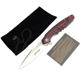 Hunt-Down 8" Black & Red G10 Handle Ball Bearing Folding Knife D2 Steel With Box