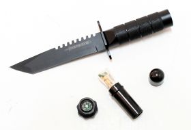 8.5" Stainless Steel Survival Knife All Black With Sheath