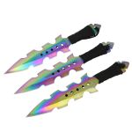 Defender 7.5" 3 Pc Ninja Throwing Knife Set Rainbow Stainless Steel Full Tang New