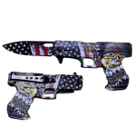 7.5"  American Flag & Eagle Pattern Handle Gun Style Spring Assisted Folding Knife With Belt Clip