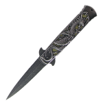 9" Spring Assisted Folding Knife Dragon Pattern Anodized Aluminium Handle With Belt Clip