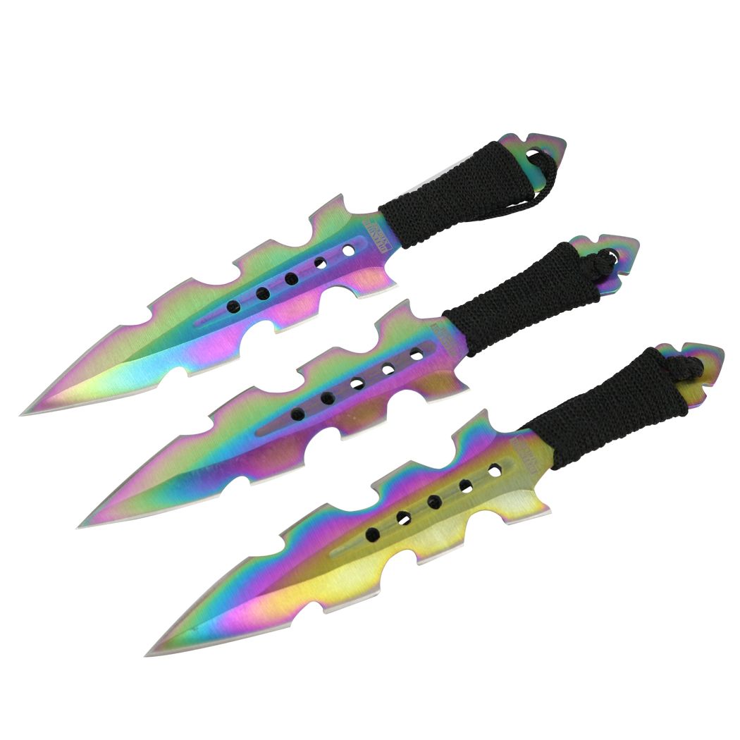 3 Pc. Rainbow Fantasy Metal Throwing Knife Set 6 inch Overal